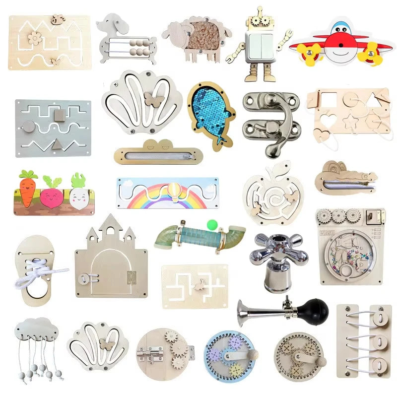 Montessori Busy Board Toys For Children Educational Games DIY Busy Board Parts Wooden Toys Sensory Board Games Puzzles For Kids