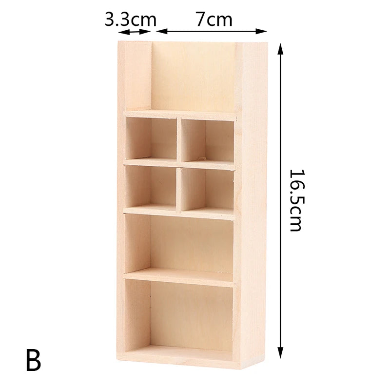 1Pcs Dollhouse Miniature Bookcase Storage Rack Mini Wood Cherry Display Shelf Cabinet Cupboard Doll House Furniture Model Toys