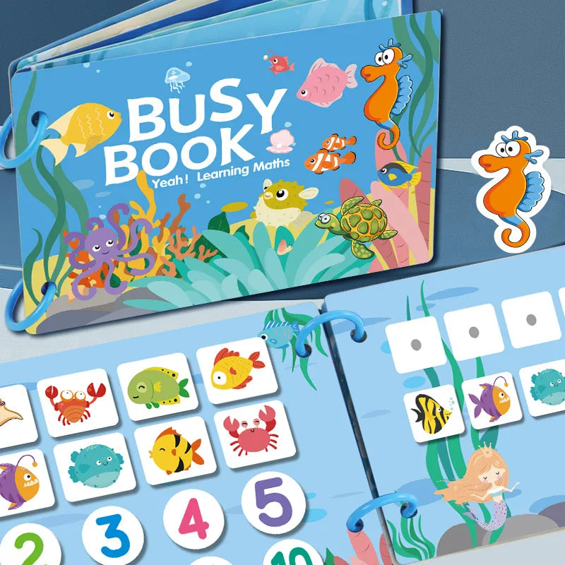 1Set Cartoon Quiet Book Montessori Busy Book with Animal Recognition Puzzle Interactive Game Cards for Preschool DIY Puzzle Book