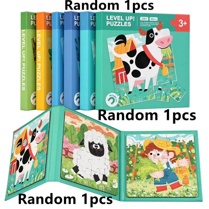 New Kids Magnetic Puzzle Games - Quiet Cartoon Animal Jigsaw Book Montessori Baby Educational Toy Early Learning Children's Gift