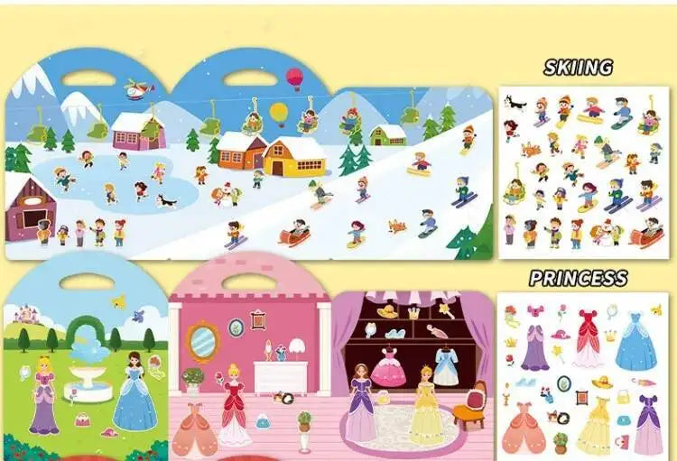 Reusable Sticker Books for Kids Jelly Bubble Scene Stickers DIY Puzzle Game Educational Learning Classic Toys for Children Gift