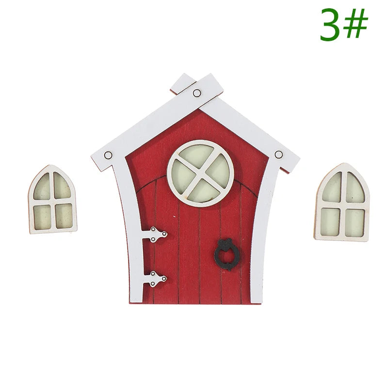 1set Dollhouse Miniature Wooden Elf Door Fairy Gnome Window Door Model Doorknob Doll House Garden Decoration Toy Accessories