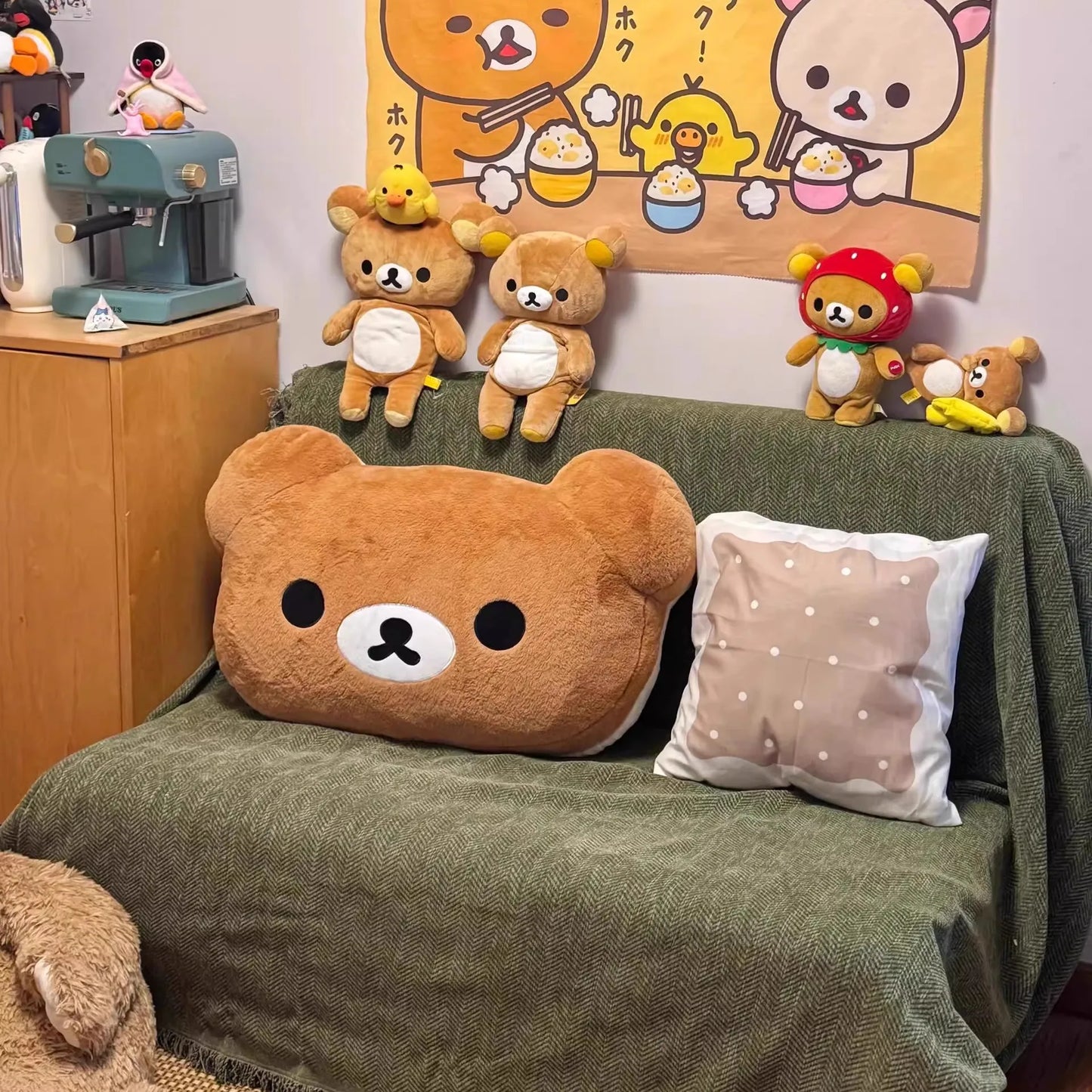 60CM Rilakkuma Plush Pillow Soft Fluffy Stuffed Bear Doll Cushion Backrest For Bedroom Sofa Bedside Cute Birthday Gift For Girls