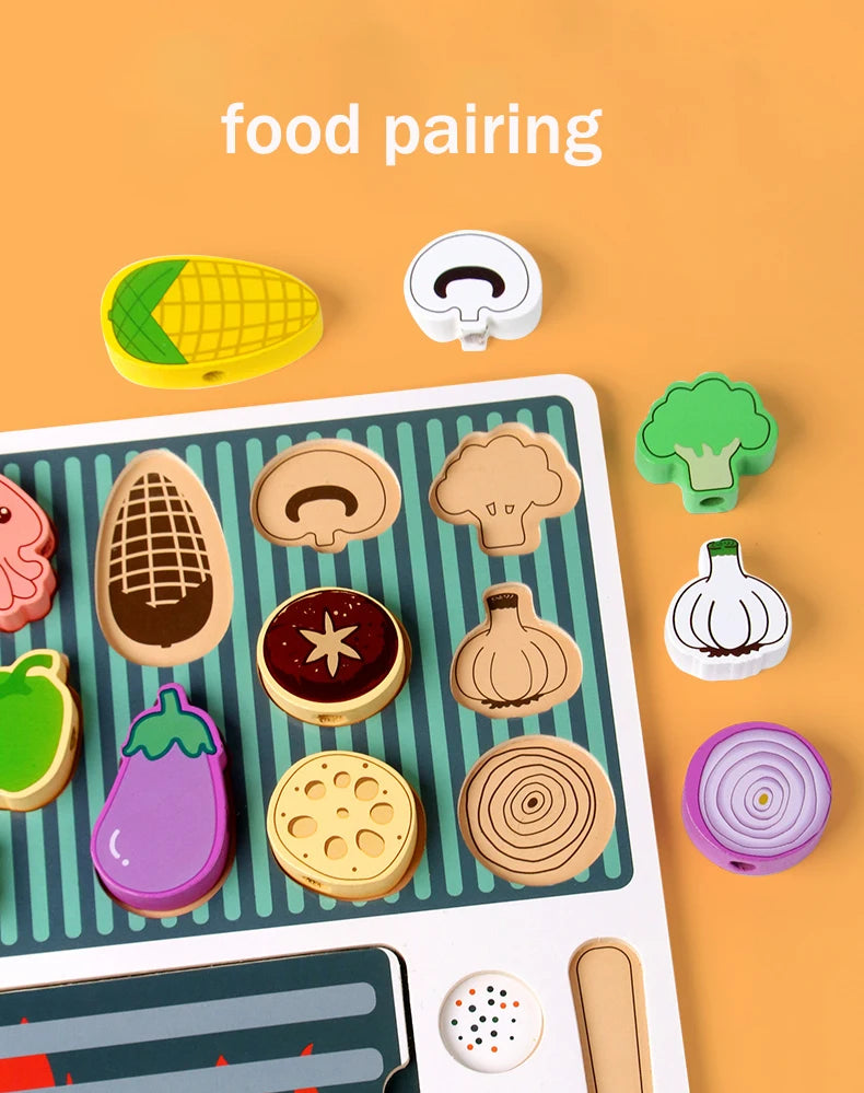 Montessori Wooden Pretend Play Kitchen Toys Dessert Puzzle Toys Simulation Barbecue Pretend Role Indoor Game For Toddlers Age 3+