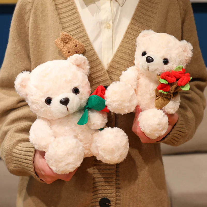 15/25CM Kawaii Cartoon Anime Love Rose Hat Bear Stuffed Animal Plush Toy Children's Couple Bear Handmade Doll Festival Gift