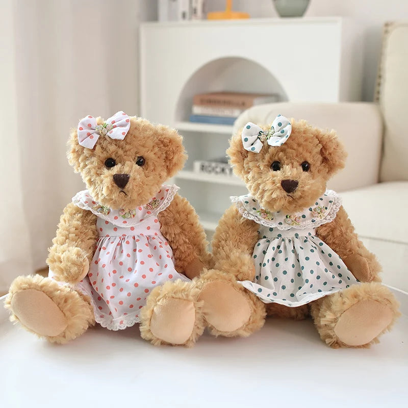 2pcs/lot 26cm Lovely Couple Teddy Bear Peluche Toys Kawaii Dress Bear Dolls Stuffed Soft Toy for Girls Baby Girlfriend Gifts