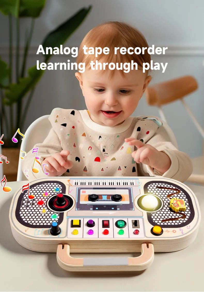 Montessori Busy Board With Switch Control Wooden Toddler Toys Sensory Travel Activities Toys For Kids Puzzle Early Learning Toys