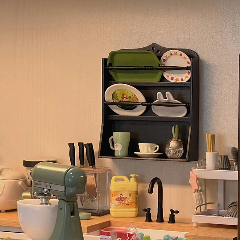 1Pcs Dollhouse Miniature Bookcase Storage Rack Mini Wood Cherry Display Shelf Cabinet Cupboard Doll House Furniture Model Toys