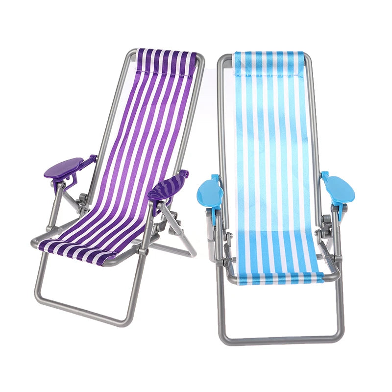 1/6 Dollhouse Mini Foldable Beach Chair Model Dollhouse Outdoor Casual Reclining Chair Dolls House Furniture Decoration