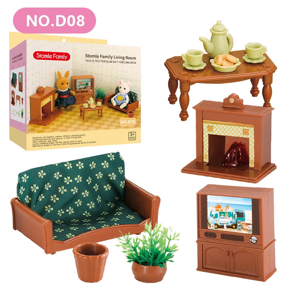Forest Family Doll 1:12 Dollhouse Kitchen Accessories Mini Model Reindeer Animal Miniature Furniture Pretend Play For Girl Gifts