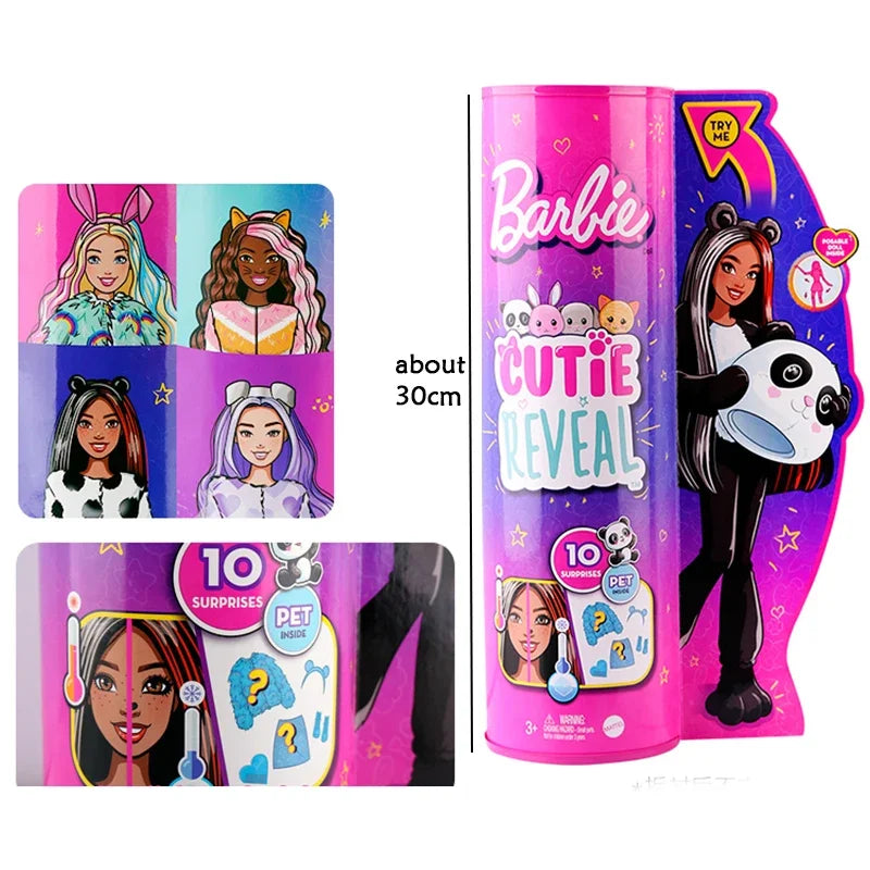 Original Barbie Cutie Reveal Cute Pet Series Fashion Plush Dolls Animal Surprise Dress Up Makeup Cosplay Toys for Girls Boy Gift