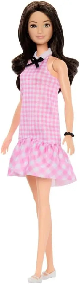 Original Barbie Dolls Fashionistas Black Wavy Hair Pink Gingham Dress Accessories Fashion Gifts Toys for Girls 65th Anniversary