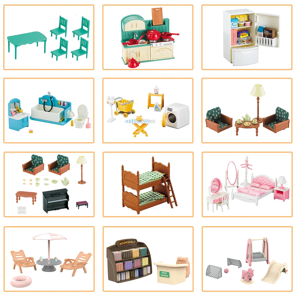 Forest Family Doll 1:12 Dollhouse Kitchen Accessories Mini Model Reindeer Animal Miniature Furniture Pretend Play For Girl Gifts