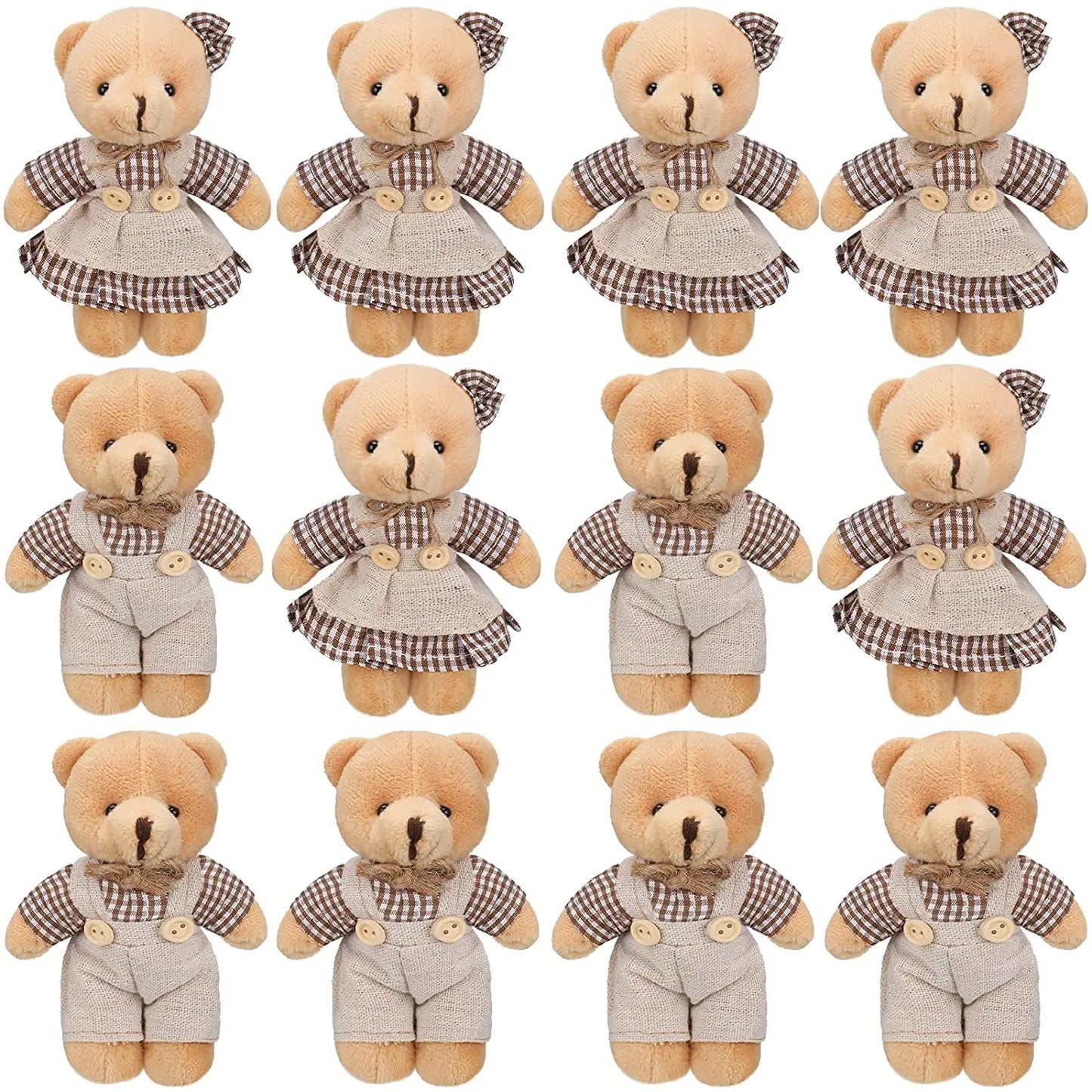 12-48Pcs Mini Joint Teddy Bear Stuffed Animal Plush Toys Wedding Gift Box Doll Toy for Birthday Cake Wedding Decor Party Favors