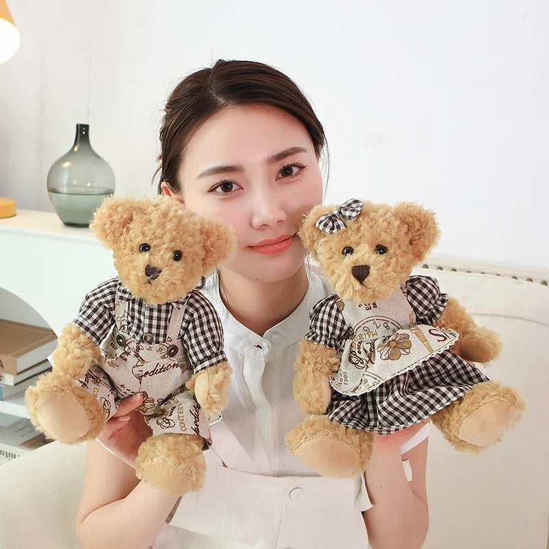 2pcs/lot 26cm Lovely Couple Teddy Bear Peluche Toys Kawaii Dress Bear Dolls Stuffed Soft Toy for Girls Baby Girlfriend Gifts