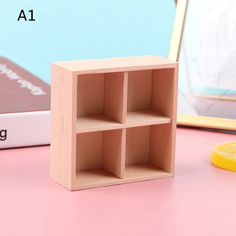 1Pcs Dollhouse Miniature Bookcase Storage Rack Mini Wood Cherry Display Shelf Cabinet Cupboard Doll House Furniture Model Toys