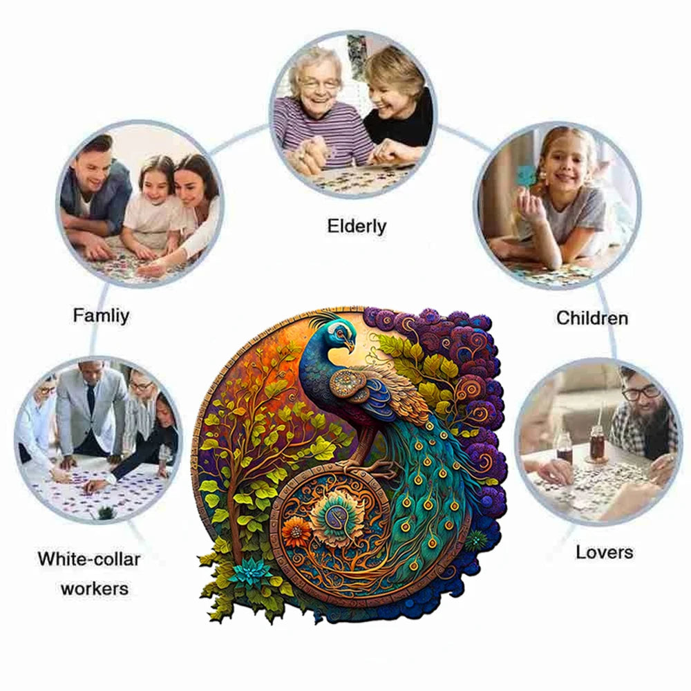 Adult Animal Wooden Puzzles Round Peacock and Bird Wooden Puzzle Children's Puzzle Toy Festival Gift A3 A4 A5 Multi Size Puzzle