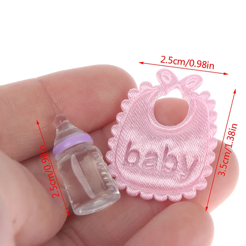 1set 1:12 Dolls House Miniature Baby Bottles Shampoo Bibs Set Nursery Accessory Gift Baby Bottles Set