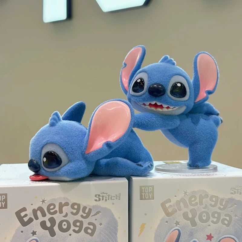 New Toptoy Disney Stitch Energetic Yoga Random Blind Box Series Flocked Figurine Cute Anime Peripheral Doll Collectible Gifts