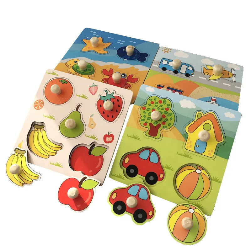 Double Sided Strip 3D Puzzles Baby Toy Wooden Montessori Materials Educational Toys For Children Large Bricks Kids Learning Toys