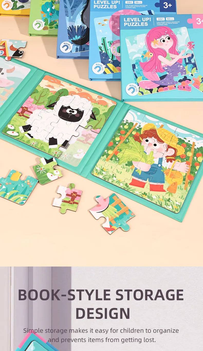 New Kids Magnetic Puzzle Games - Quiet Cartoon Animal Jigsaw Book Montessori Baby Educational Toy Early Learning Children's Gift