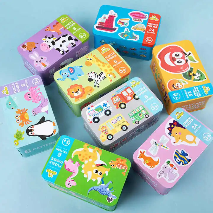 Montessori Baby Puzzle Educational Toys Wood 3D Puzzle Games Iron Box children Puzzles Jigsaw Wooden Puzzles For Kids 2 3 4 Year