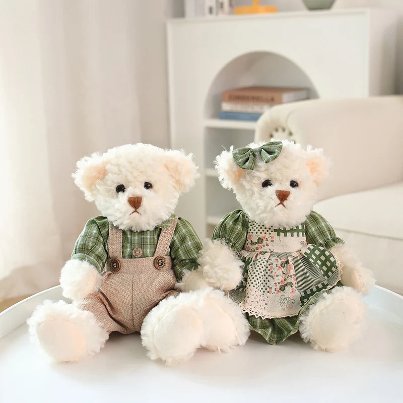 2pcs/lot 26cm Lovely Couple Teddy Bear Peluche Toys Kawaii Dress Bear Dolls Stuffed Soft Toy for Girls Baby Girlfriend Gifts
