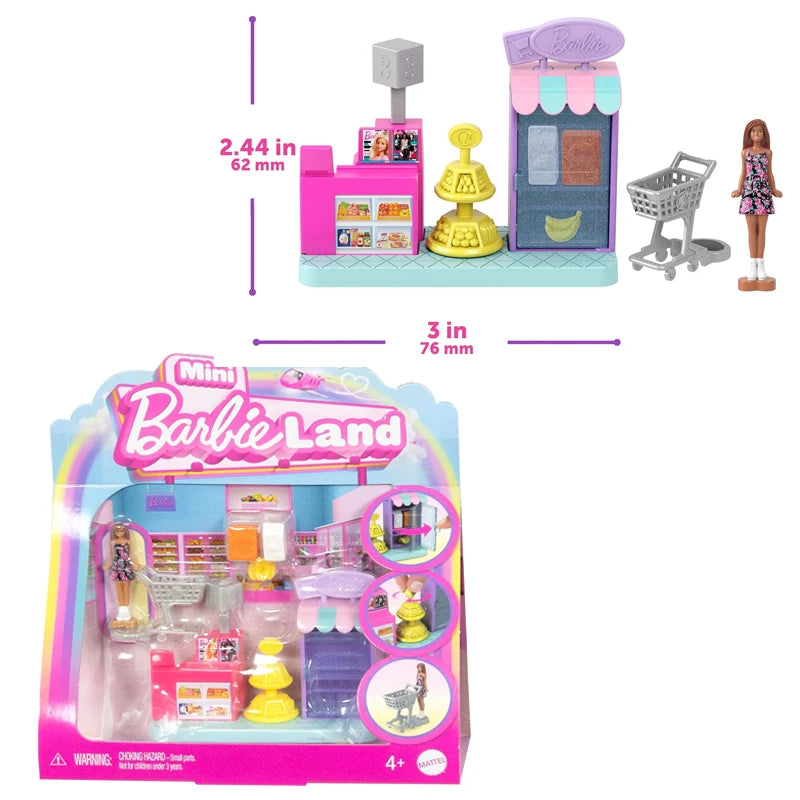Original Barbie Mini Barbieland Doll Supermarket Bakery Toys for Girls Accessories House Hair Salon Pet Boutique Micro Furniture