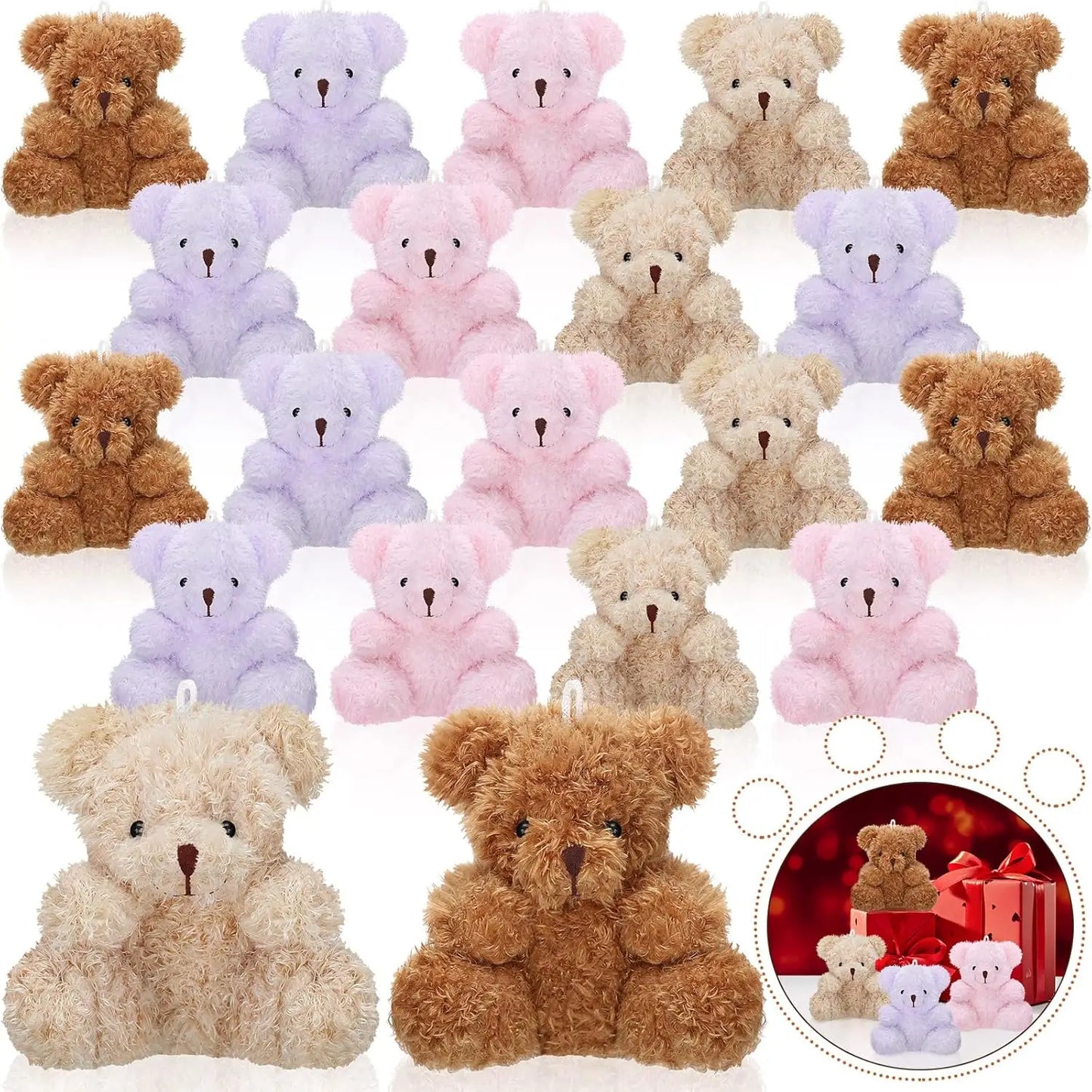 12-96PCS Mini Bear Plush Stuffed Small Teddy Bear Bulk Animal Toy Bear Doll Keychain for Baby Shower Birthday Gifts Party Favors