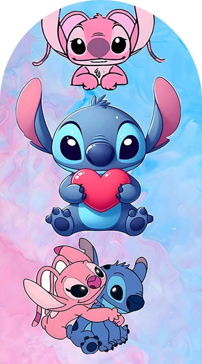 Arch Cute Stitch and Angel Theme Background Kids Birthday Party Backdrop Polyester Arch Banner Photography Props