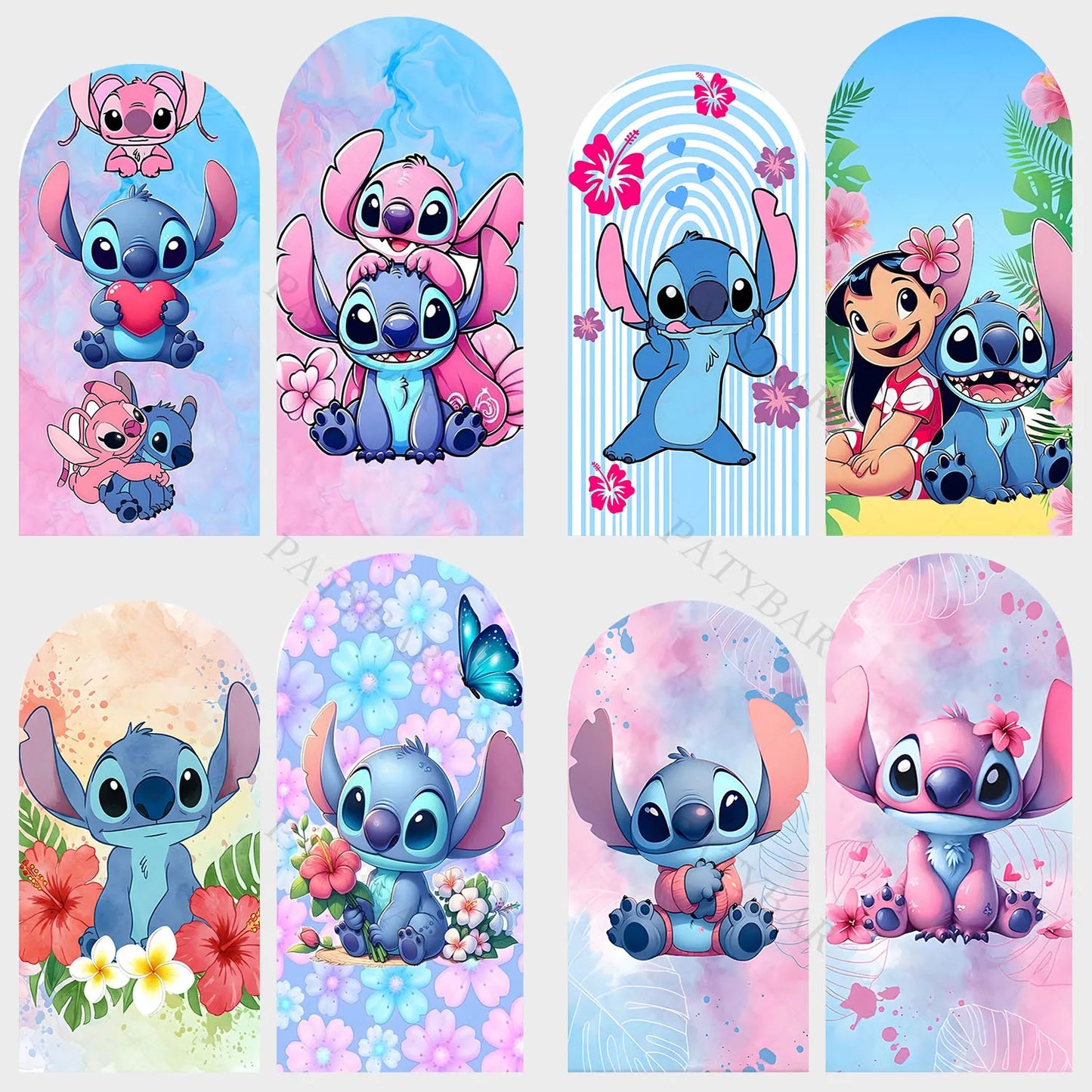 Arch Cute Stitch and Angel Theme Background Kids Birthday Party Backdrop Polyester Arch Banner Photography Props