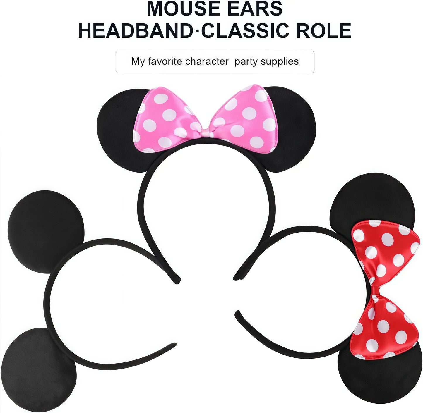 Mickey Ear Headband Hair Ornament Minnie Mickey Mouse Bow Headband Princess Hair Accessory Girls Birthday Party Gift Supplies