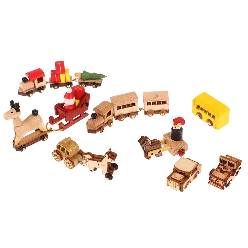 1PC Dollhouse Mini Wooden Car And Train Assembly Accessories Small Ornaments Micro Landscape For Doll House Decor Kids Toys