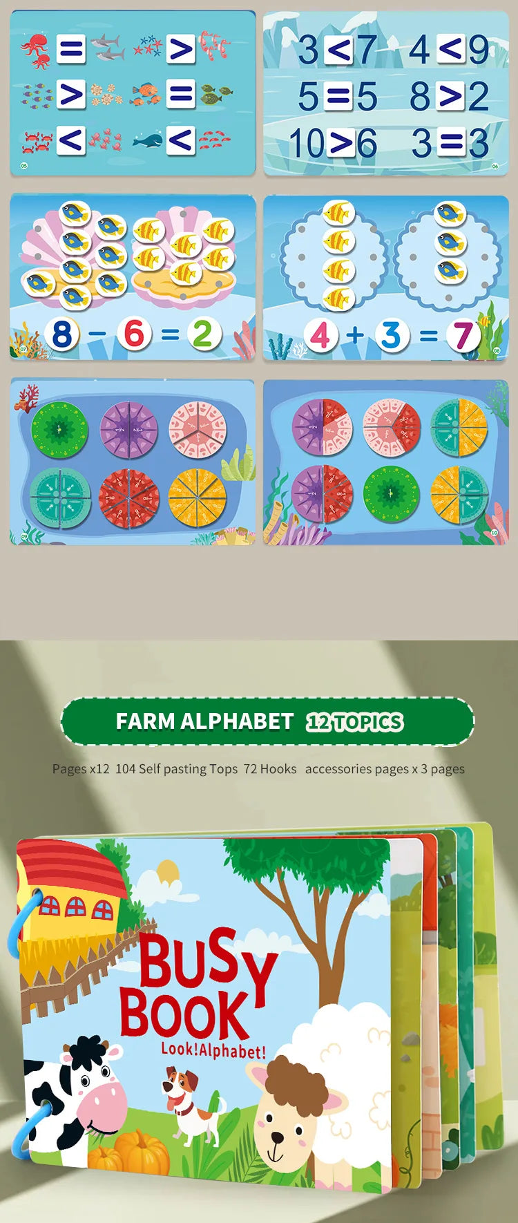 1Set Cartoon Quiet Book Montessori Busy Book with Animal Recognition Puzzle Interactive Game Cards for Preschool DIY Puzzle Book