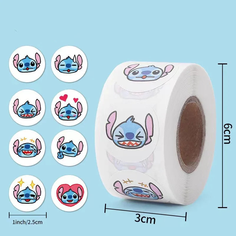 Kawaii 500pcs Disney Stitch Diy Stickers Anime Seal Label Decorative Cartoon kids Party candy Stickers Rolls Stickers Toys