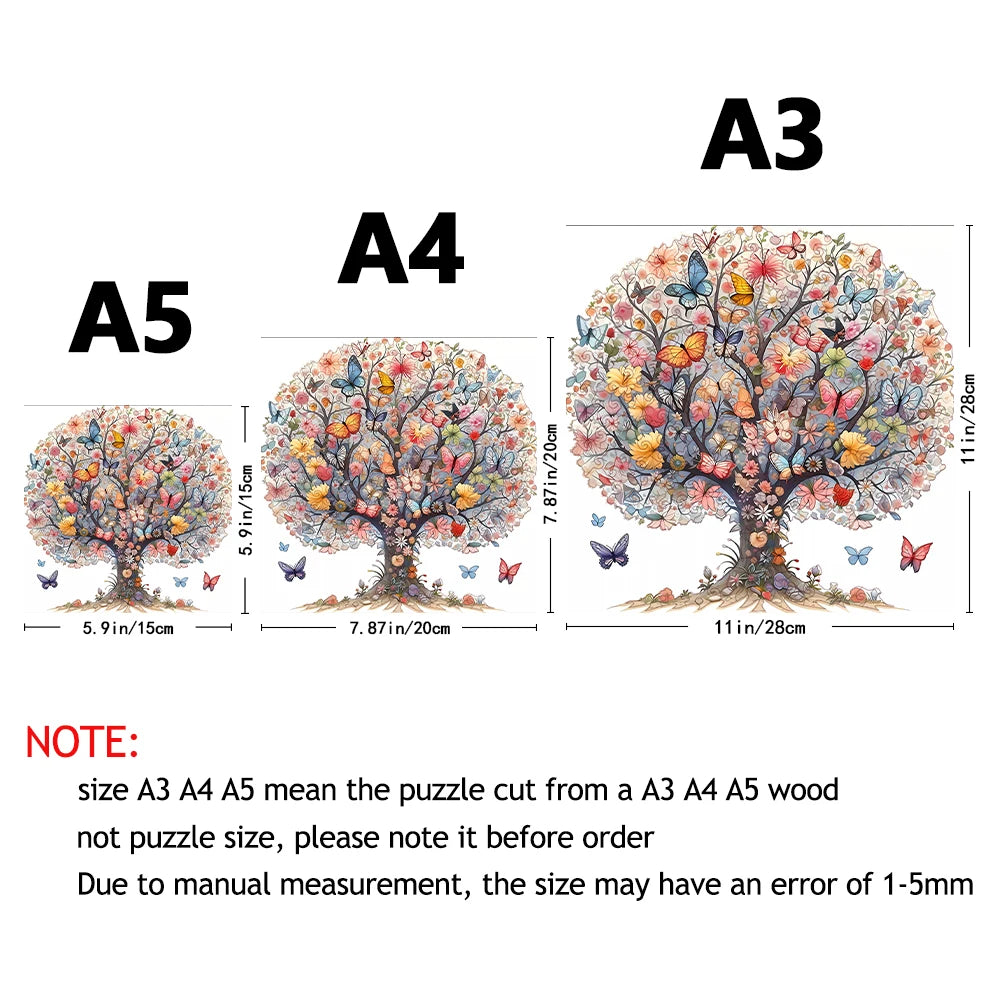 Adult Wooden Puzzle - Unique Animal Shaped Puzzle - Tree of Life Butterfly Puzzle - Creative Gift for Teenagers and Adults