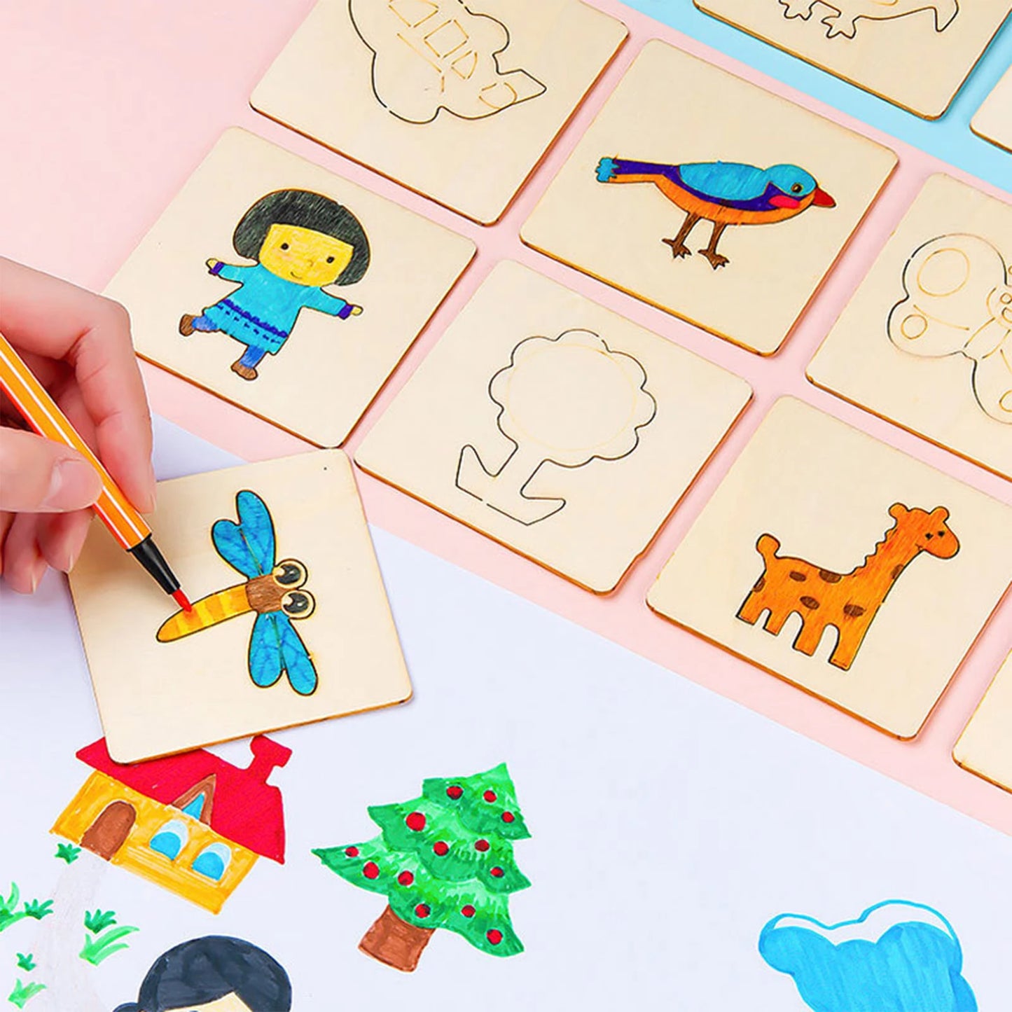 20pcs DIY Drawing Tools Children's Beginner Graffiti Drawing Templates Girls' Children's Puzzle Toys Montessori Teaching Aids