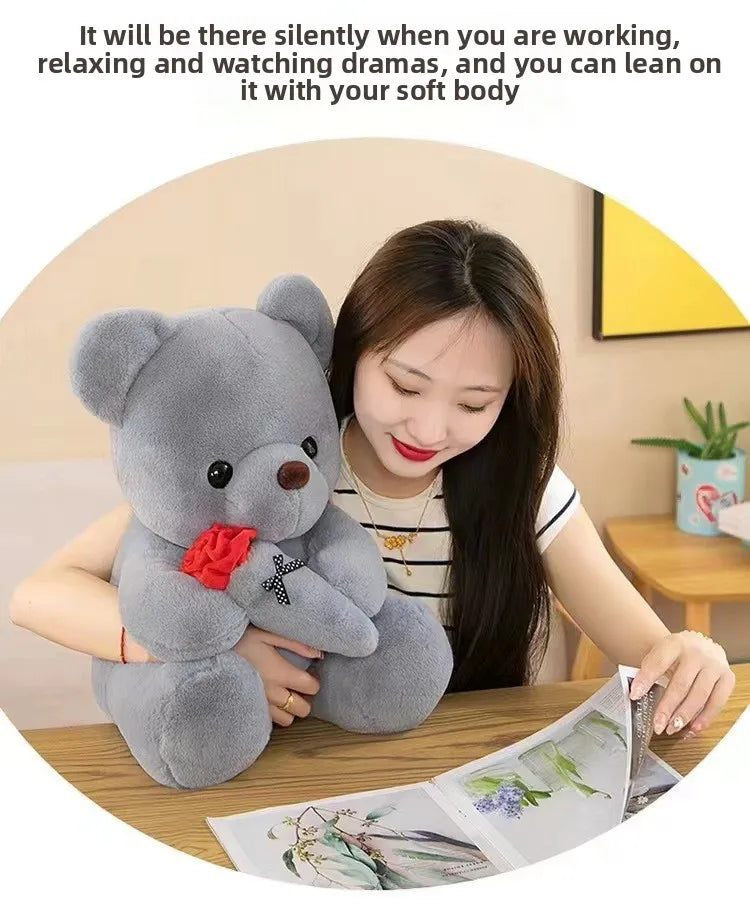 Cute Rose Bear Plush Toy Stuffed Animal Doll Romantic Gift for Girlfriend Valentines Day Birthday Anniversary Present