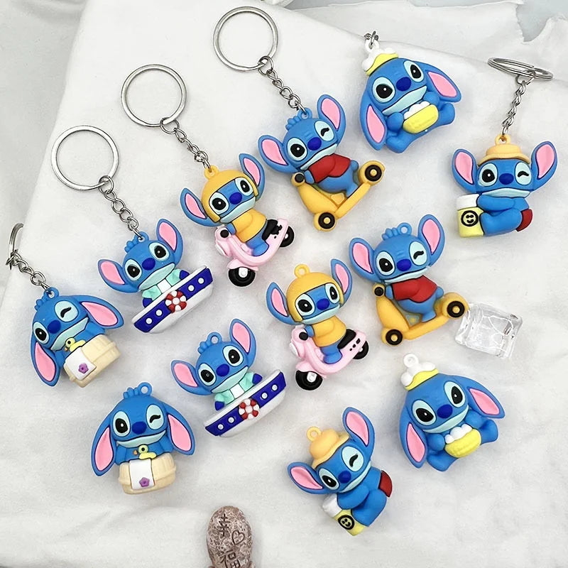 10Pcs/Lot Cartoon Keychain Cartoon Lilo & Stitch Cute Doll Keyring Ornament Key Chain Car Kids Gifts