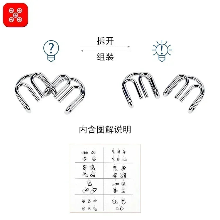 8Pcs/Set Metal Montessori Puzzle Wire Mind Brain Teaser Puzzles Children Adults Interactive Game Reliever Educational Toy
