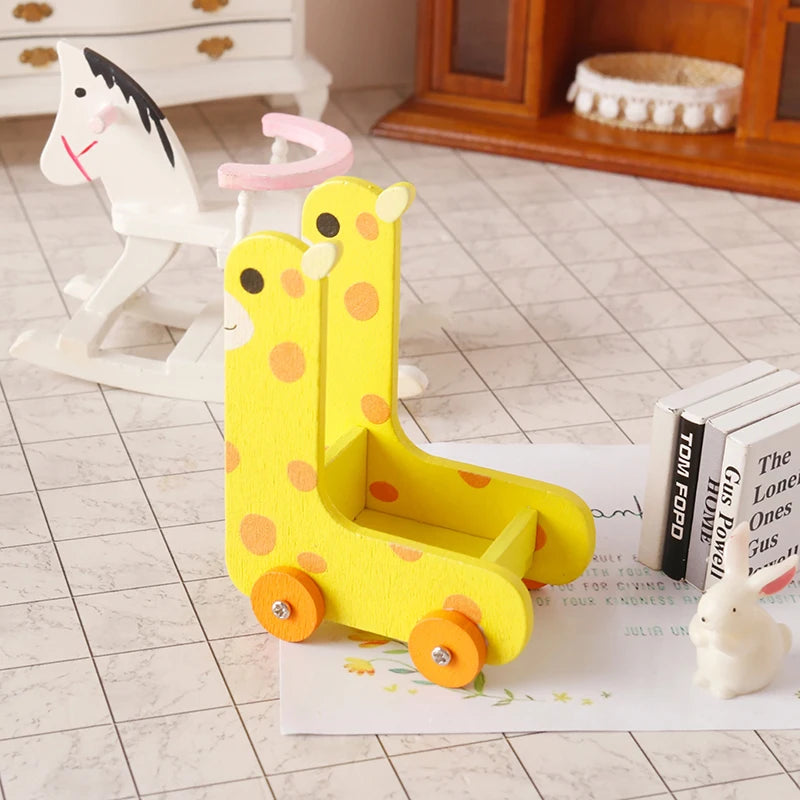 1:12 Dollhouse Miniature Panda Trolley Giraffe Storage Rack Model Furniture Decor Toy Doll House Accessories