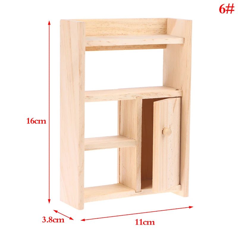 1Pcs Dollhouse Miniature Bookcase Storage Rack Mini Wood Cherry Display Shelf Cabinet Cupboard Doll House Furniture Model Toys