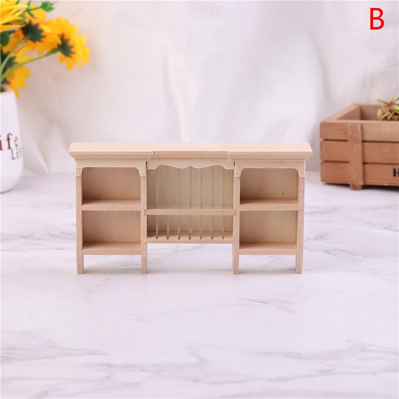 1Pcs Dollhouse Miniature Bookcase Storage Rack Mini Wood Cherry Display Shelf Cabinet Cupboard Doll House Furniture Model Toys
