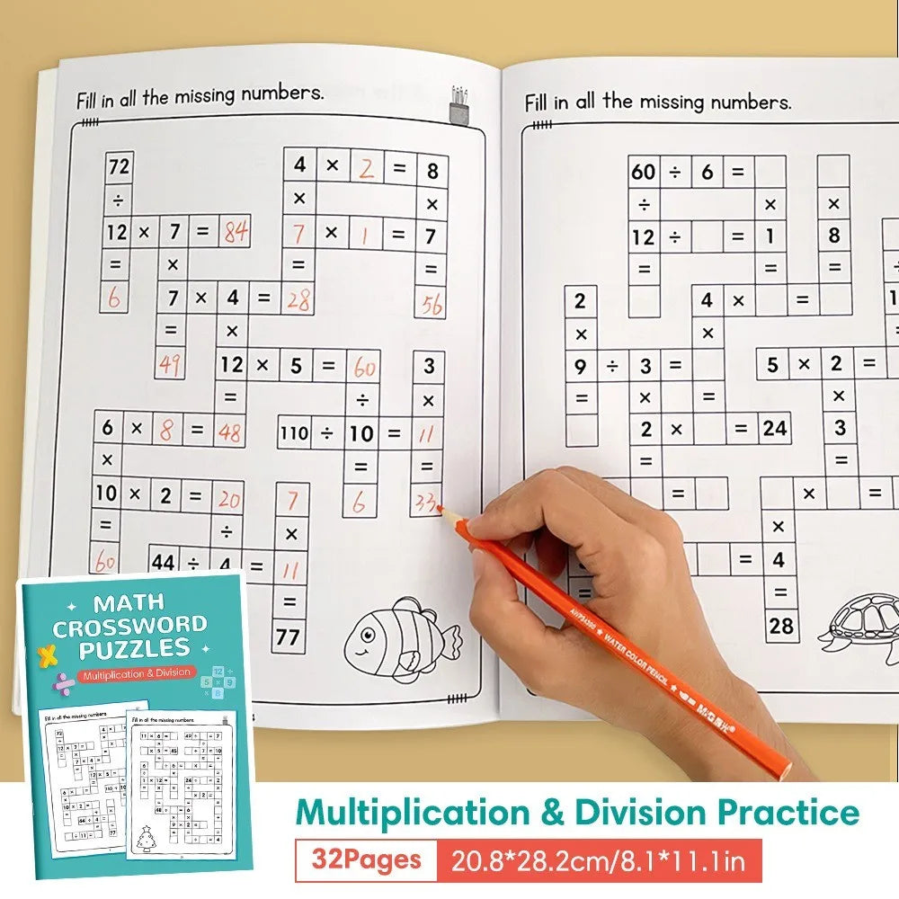 1 Set Math Workbook for Kids Ages 5-8 Math:Math Crossword Puzzles Addition and Subtraction Workbook