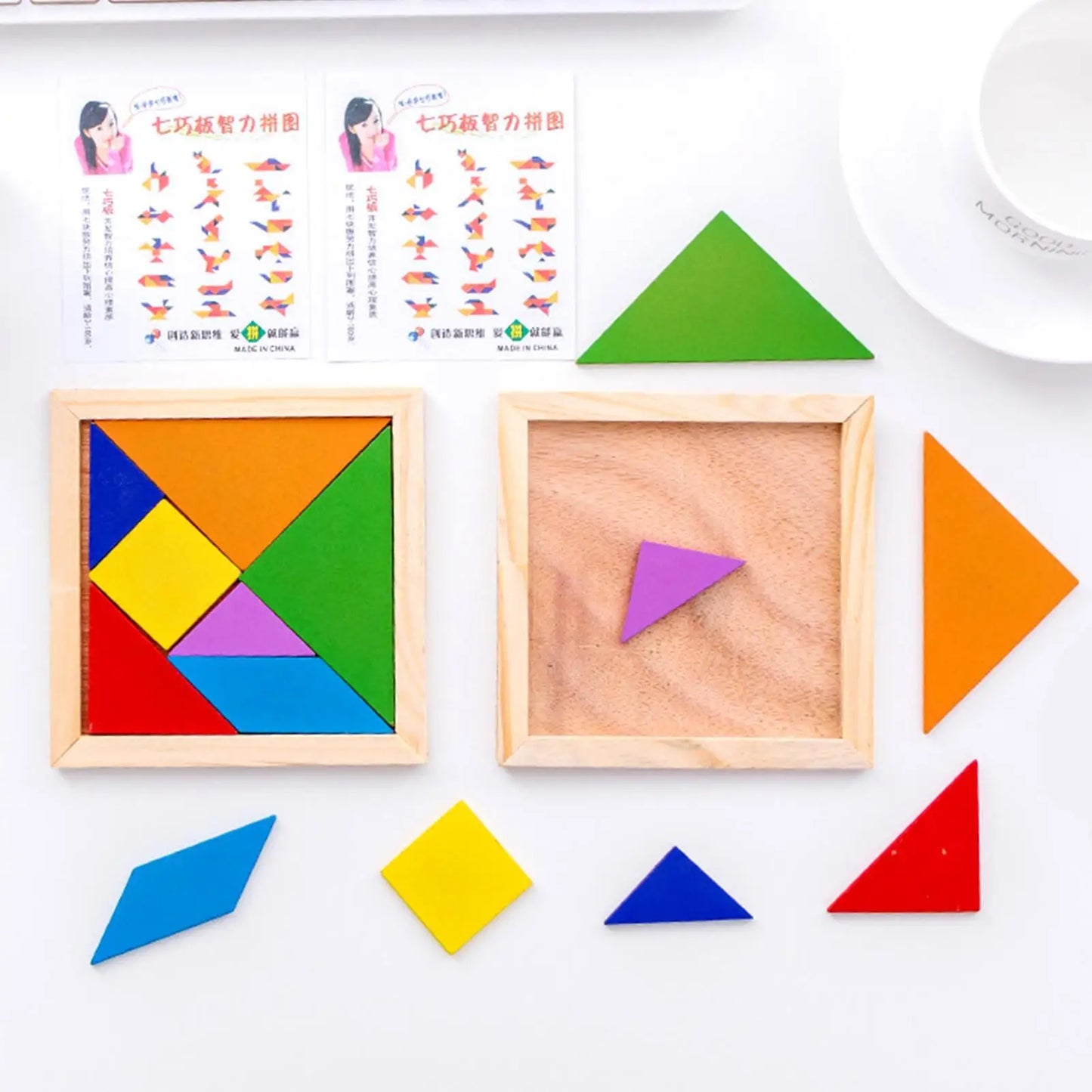 Wooden Blocks Puzzle Brain Teasers Toy Tangram Jigsaw Intelligence Colorful 3D Russian Blocks Montessori Educational Toys