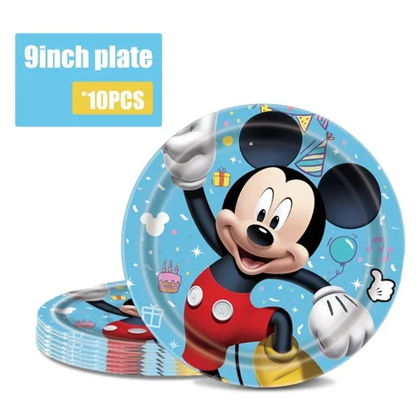 Mickey Mouse Birthday Party Decoration Blue Mickey Tableware Cups Plates Balloons Backdrop Pannents Gift Bag Kids Party Supplies