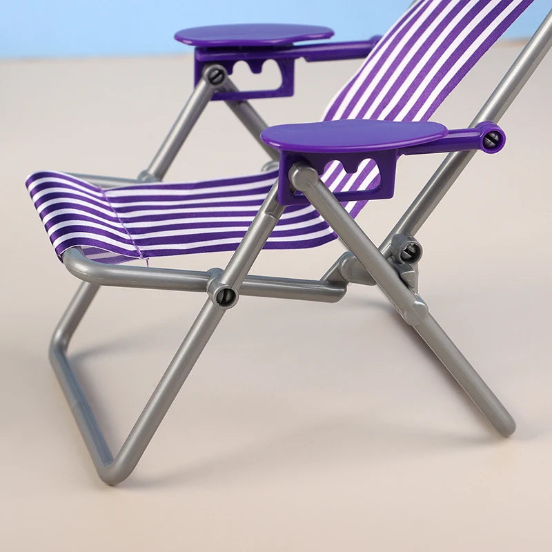 1/6 Dollhouse Mini Foldable Beach Chair Model Dollhouse Outdoor Casual Reclining Chair Dolls House Furniture Decoration