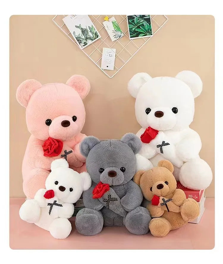 Cute Rose Bear Plush Toy Stuffed Animal Doll Romantic Gift for Girlfriend Valentines Day Birthday Anniversary Present