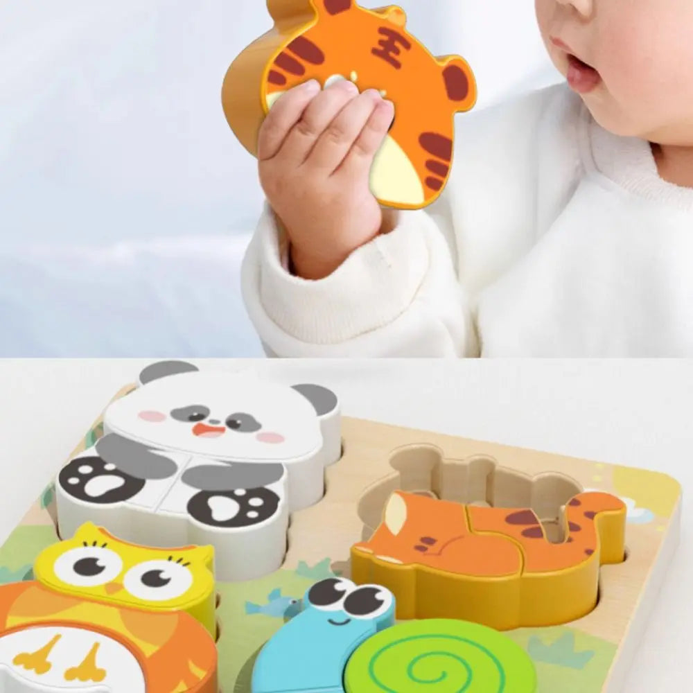 4-in-1 Wood Puzzle 3D Safe Animals Cognitive Jigsaw Puzzle Portable Cartoon Early Learning Puzzle Set Children Educational Toys
