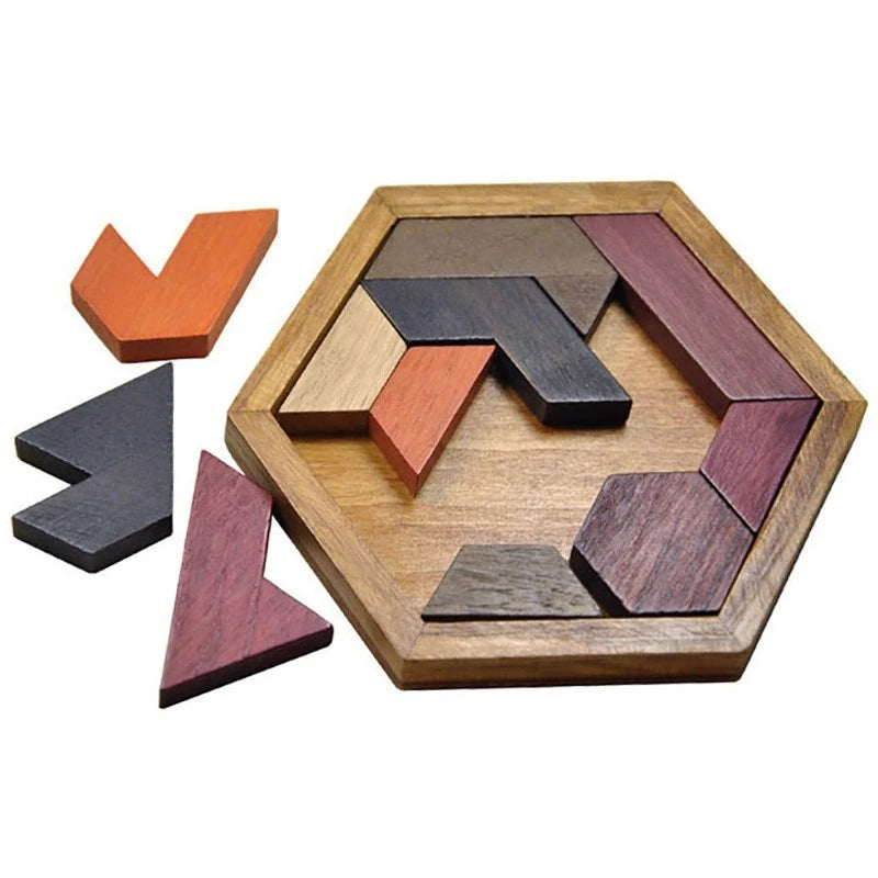 Montessori Wooden Puzzle Geometric Shape Jigsaw Puzzle Board Tangram Brain Teaser Toy Geometry Logic IQ Game for Children